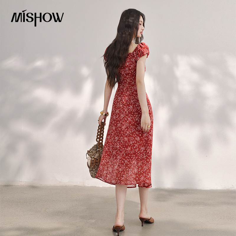 Vestido Midi de Gasa Rojo Flor - Vintage Fashion Dresses reseña y precio